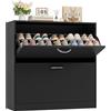 FirFurd Scarpiera Portascarpe,Scarpiera Slim Salvaspazio con 2 Ante a Ribalta,Divisore Regolabile e Rimovibile,per 12 Paia di Scarpe 80x23.5x80cm (Nero)