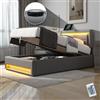 Wyibwy Letto imbottito 90 x 190 cm,Letto di stoccaggio idraulico,letto singolo con illuminazione a LED e USB (ricarica wireless e via cavo), Materiale PU,per Bambini e adulti,Grigio
