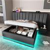 Wyibwy Letto imbottito 180 x 200 com,letto contenitore con App Control LED e funzione di ricarica USB-C,letto matrimoniale con rete a doghe,tessuto di lino,senza materasso e comodino,Grigio