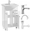 Deftrans set di mobili da bagno con lavandino a terra 85x50x30 cm, bianco lucido, mobiletto con lavandino e rubinetto ideale per piccoli bagni e servizi igienici per gli ospiti