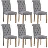 Yaheetech Set 6 Sedie Imbottite per Sala da Pranzo, Gambe in Legno Eleganti | Grigio Scuro/Tessuto, Schienale Alto Decorato con Bottoni, Adatte per Cucina, Soggiorno e Camera da Letto, Sedie Confortevoli