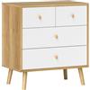 HOMCOM Cassettiera 4 cassetti Camera da letto Cassettiera con maniglie in legno Cassettiera stretta per soggiorno corridoio 60x35x65 cm Rovere e Bianco