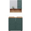 Vicco Set mobili bagno Irma, Quercia verde/oro, 2 parti, base 60 cm, composto da specchio da bagno e mobile sottolavabo