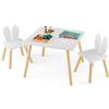 COSTWAY Set Tavolo e 2 Sedie per Bambini 3-6 Anni, Sedie Ergonomiche in Legno con Schienali a Forma di Orecchie di Coniglio, Portata 40kg, Salvaspazio, Ideale per Gioco e Disegno (Bianco)