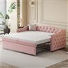 Idemon Letto imbottito divano letto allungabile, 90 x 200 cm, con porta USB, forma classica con bottoni a rete a doghe, letto multifunzionale, letto per gli ospiti, tessuto di lino (materasso non