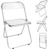 XANNI Sedia moderna trasparente in Pet, sedie da sala da pranzo pieghevoli interne in cornice cromata, sedia da giardino, per sala da pranzo, soggiorno, 46 x 46 x 75 cm (trasparente)