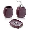 Inbagno Set Accessori Bagno Completo - 3 Pezzi in Ceramica, Kit Accessori da appoggio, Include Dispenser Sapone, portaspazzolini e portasaponetta (Viola)