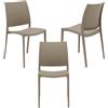 REDÒKASA Set 3 sedie in polipropilene MOON impilabile resistente ai raggi UV design moderno ideale per sala da pranzo, cucina, giardino, bar (Tortora, 3)