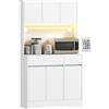 HOMCOM Credenza da cucina con luce LED RGB, mobile da cucina alto, mobile contenitore con piano di lavoro, 6 ante, 2 cassetti, ripiani regolabili e telecomando incluso, 100x38x180cm, bianco