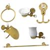 vetrine inrete Vetrineinrete® Set Bagno in Acciaio Oro e Ceramica con Punti Luce Cristalli in Acrilico 6 Pezzi arredo Bagno P30