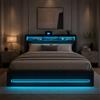 WOBOPCG Letto Matrimoniale con Contenitore 140x190, Letto Imbottito con LED letto Contenitore con Presa USB Letti una Piazza e Mezza con contenitore Struttura Letti con Testiera Imbottita (Grigio + Lino-A)