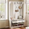 BestAlice Set di Guardaroba, Set di Guardaroba per Ingresso con Specchio, Appendiabiti con Scarpiera, Cassetto e Ganci, Scaffale Aperto, Armadietto per Scarpe, Guardaroba Compatto per Ingresso
