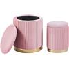 IlGruppone Set Di 2 Pouf Contenitore In Velluto Design Moderno Poggiapiedi,Sgabello Tondo con Coperchio Rimovibile e Seduta Imbottita Alta Densità Con Fascia In Metallo Capiente Storage Box - (Rosa Antico2)