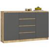 AKORD Cassettiera K 160 cm | 4 Cassetti e 2 Ante | Moderna Mobiletto per il soggiorno Camera da letto Armadio Soggiorno Bagno | Salvaspazio | Rovere Artisan | Grigio Grafite