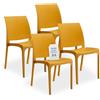 Tomaino - Sedia in Plastica Da Cucina - Set 4 Sedie Plastica Impilabili Con Braccioli Per Esterno e Interno - Sedie per Giardino, Soggiorno, Balcone o Bar - Gialla