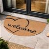 Carpido Zerbino in cocco Welcome a forma di cuore, semicircolare, funzionamento pulito, 40 x 60 cm, zerbino interno, tappetino in cocco antibatterico, materiale naturale