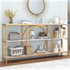 GIANTEX Tavolo consolle in marmo oro, tavolo d'ingresso, 180 x 30 x 90 cm, grande, tavolo da corridoio a 3 livelli con struttura in metallo, tavolino sottile, tavolino da divano, tavolo da soggiorno