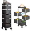 EMYJAY Girevoli Carrello Porta Verdura Quadrato Carrello Cucina con Ruote 360° Mobile Porta Frutta 180° Cestino Frutta Rotante Fissato Magneticamente per Soggiorno Bagno Balcone(5 Layers,Black)