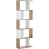 HOMCOM Scaffale Libreria a 5 Ripiani Suddivisi Color Legno e Bianco | Libreria Salvaspazio a Forma di S, Scaffale Divisorio, per Soggiorno Camera da Letto e Ufficio, 60x24x184.5 cm
