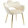 IlGruppone Poltrona Camera da Letto in Velluto Design Moderno, Sedia Conchiglia con Gambe in Metallo Placcato Oro Poltroncina da Salotto e Cucina con Seduta Morbida Imbottita Modello Fiorella - Beige