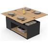 IDMarket - Tavolino rettangolare trasformabile in tavolo da pranzo ELEA in legno nero e impiallacciatura di faggio