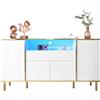 KSFASHZ Credenza LED Moderna, Madia sala da pranzo con Ante e Cassetto, per Soggiorno/Cucina/Ingresso - 150x40x80 cm, Bianca Lucida
