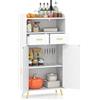 GIANTEX Credenza Cucina, Piano Superiore con Bordo Anticaduta, Scomparto Aperto, 2 Cassetti e Armadietto a Doppia Anta, Mobile Moderno con 2 Antiribaltamento per Soggiorno e Ingresso (Bianco)