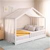 CADANI Malte Letto Casetta per Bambini 90x200 cm - Letto Montessori a Pavimento con Barriera Rimovibile, fino a 200 kg, Rete a Doghe Inclusa, Legno Massello di Pino, Bianco