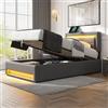 KUAKE Letto imbottito con connessione USB e ricarica wireless, con illuminazione a LED e vano contenitore, letto una piazza e mezza 90 x 200 cm,letto singolo con contenitore,PU(Grigio, 90x200cm)