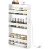 COSTWAY Carrello Portaoggetti a 4 Ripiani, Carrello da Cucina con Maniglia Laterale e Ruote, Carrellino Scorrevole Salvaspazio Slim e Sottile (Bianco+Bianco, 13 cm, con presa)