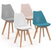 IDMarket - Set di 4 sedie da pranzo rosa pastello, bianco, grigio chiaro e blu SARA