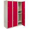 Monster Shop 3 Armadietti da Montare con 2 Porte Rosse in Acciaio 45cm x 114cm x 180cm per Scuole, Palestre e Spogliatoi