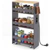 RELAX4LIFE Carrello Portaoggetti Ultra Sottile a 4 Ripiani 13cm/20cm con Ruote 360° e Freni, Salvaspazio e Stretto per Cucina, Bagno (Naturale+Grigio, 48x20x81 cm-Prese Multiple)
