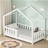 ML DESIGN modern living ML-Design Letto a Casetta per Bambini 70x140 cm Bianco in Legno Massello di Pino con Sponda di Sicurezza Rete a Doghe e Tetto, Lettino Montessori Basso da Terra per Bambine, Arredamento Cameretta