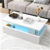 GIANTEX Tavolino da salotto con illuminazione dinamica a LED, tavolino da tè con colori di luce e luminosità regolabili, lucido, moderno tavolino a 2 livelli, 110 x 60 x 40 cm