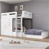 Moimhear 90 x 200 cm, bianco, letto a castello con scrivania allungabile e guardaroba, lettino per bambini, con cassetto e scaffali e scale, senza materasso