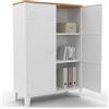 IDMarket - ESTER Armario de 2 puertas de metal blanco con encimera de madera de diseño industrial