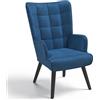 IDMarket - Poltrona scandinava in velluto blu ANIA