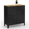 IDMarket - ESTER Credenza a 4 ante in metallo nero con piano in legno dal design industriale, altezza 70 cm