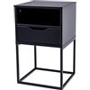 POSNORD Comodino Moderno Camera da Letto L38 x P36 x H63 cm, Tavolino Notte con Cassetto e Gambe in Metallo, Design Scandinavo, Mobiletto Contenitore Compatto, Comodino Nero