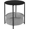ML DESIGN modern living ML-Design Tavolino Rotondo da Divano Ø46 x A51 cm Nero in Metallo Tavolino da Caffè con Cesto in Tessuto e Vassoio Rimovibile Tavolino da Salotto con Cestino Portaoggetti Tavolo Basso per Soggiorno