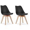 NMK HOME Sedie Cucina Plastica Set da 2 - Nere Sedie Sala da Pranzo Moderne - Gambe di Sedia in Legno di Faggio - Pellame Sintetico Vellutato