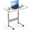 PIPIPOXER 60 x 40 cm Tavolo per computer portatile Scrivania regolabile in altezza con ruote girevoli Scrivania per computer Scrivania mobile sul pavimento di rotazione per (A-Bianco, 60 x 40 cm)