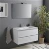 Kiamami Valentina - Mobile bagno sospeso 90 cm con cassetti bianco lucido, specchio con lampada | Benaco