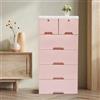 Mermajestic Cassettiera a 6 cassetti, in plastica, portabilità, impilabile, con serratura e ruote, organizer per armadio indipendente per camera da letto (rosa)