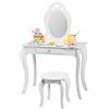 LIFEZEAL 2 in 1 Toeletta con Sgabello per Bambina 3+Anni, Tavolo da Trucco, Set di Vanity, Postazione Trucco, Specchiera, Specchio Rimovibile, 1 Cassetto, Gambe in Legno di Pino, per Cameretta, Bianco