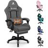 ALFORDSON Sedia Gaming Massaggiante, Sedia Ergonomica da Ufficio con Cuscino Lombare & Poggiatesta Regolabili, Poltrona Gamer con Poggiapiedi Telescopico, Regolabile 90-150°, Tessuto(Grigia)