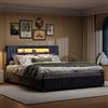 BLSYHDH - Letto baule 160 x 200 cm, letto imbottito a LED con sistema idraulico e cassapanca, letto matrimoniale con contenitore, con testiera e rete a doghe, (grigio+velluto)