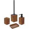 Inbagno Set Accessori Bagno 4 Pezzi con Dispenser Sapone Liquido, Bicchiere Porta Spazzolini, Porta Saponetta E Porta Scopino WC in Poliresina Effetto Legno della Linea Radici