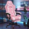 ALFORDSON Sedia da Gaming Massaggiante, Poggiapiedi Telescopico, Sedia Gamer con Cuscino Lombare & Poggiatesta, Ergonomico Sedie da Ufficio Schienale Regolabile 90-150°, Similpelle(Rosa)